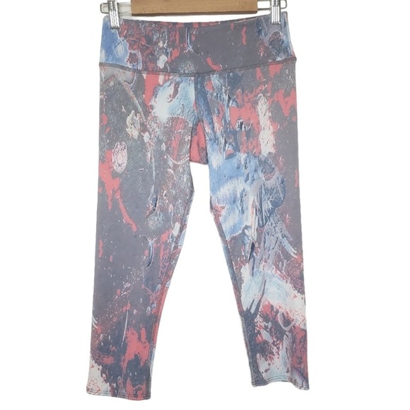 Onzie Cotton Candy‎ Gray Pink Paint Splatter Athletic Capri Leggings Womens M/L - Picture 1 of 11